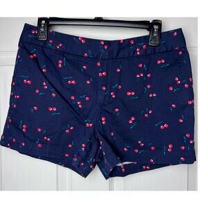 Cynthia Rowley Navy Blue Chino Shorts Cherry Print Size 6 Cotton Stretch